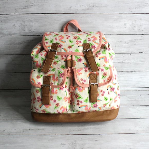 Candie's Women's Canvas Backpack Bucket Handbag Tropical Toucan Birds - Picture 1 of 8